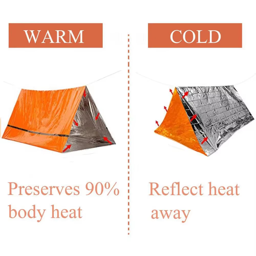 Outdoor 2-Person Emergency Shelter Survival Tent Kit Tube Tent Sleeping Bag Waterproof Outdoor First Aid Hot Blanket Reusable