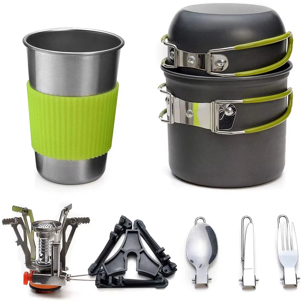 Ultimate Camping Cookware Kit: Portable Outdoor Cooking Set with Stove for Hiking, Picnics, and BBQ Adventures