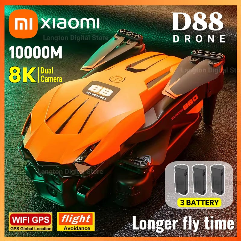 D88 Drone HD Dual Camera 3 Battery Professional Aerial Photography Optical Flow Hovering Gesture Shooting Folding Drone