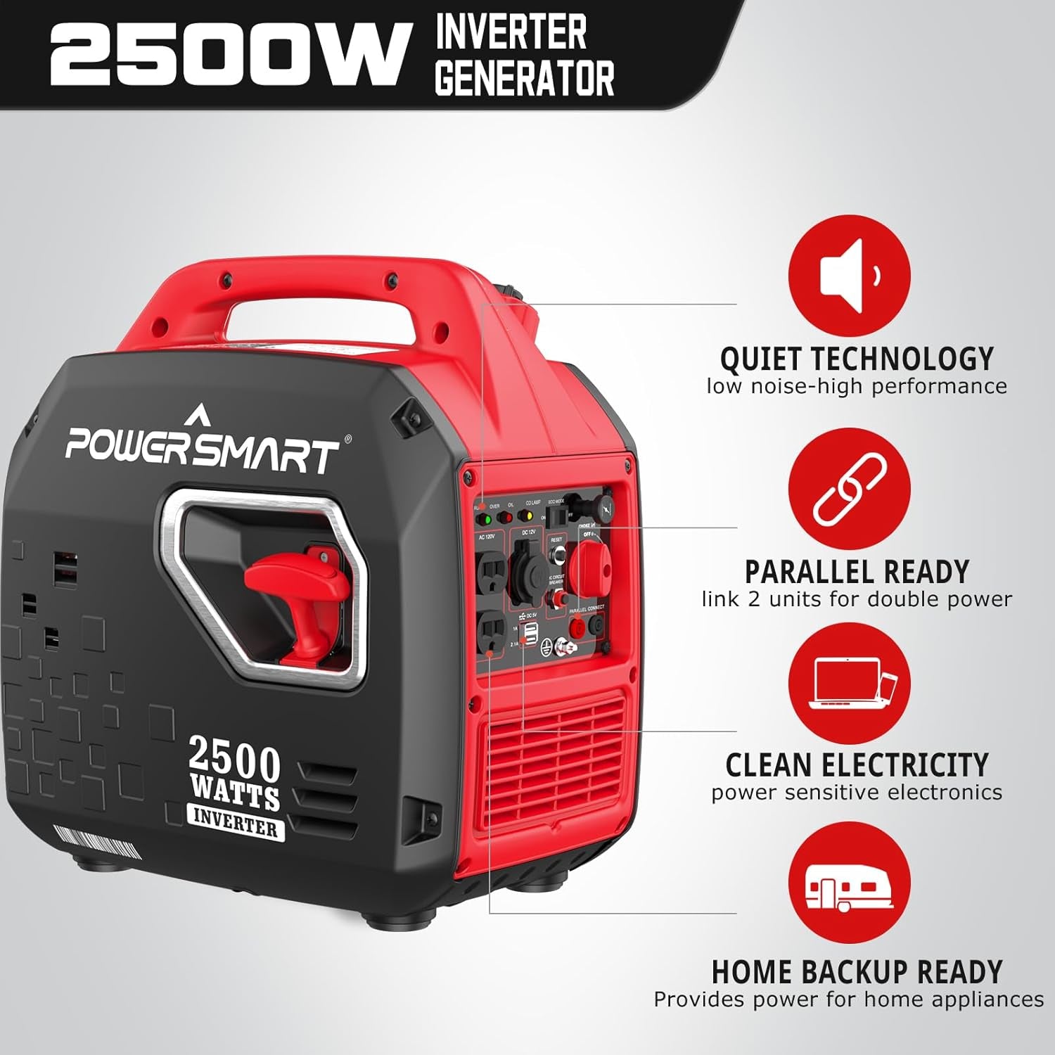 Experience the Power of the 2500-Watt Portable Gas Inverter Generator - Lightweight, Super Quiet, and Perfect for All Your Outdoor Adventures!