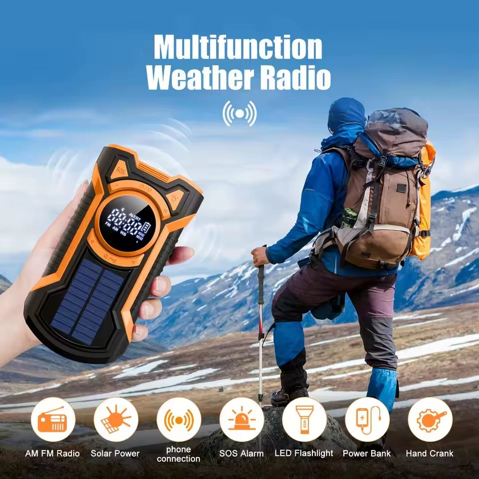 Emergency Radio Hand Crank Solar 5000Mah, IP65 Waterproof Dustproof Bluetooth 5.3 Portable AM/FM/NOAA Weather Alert Radio