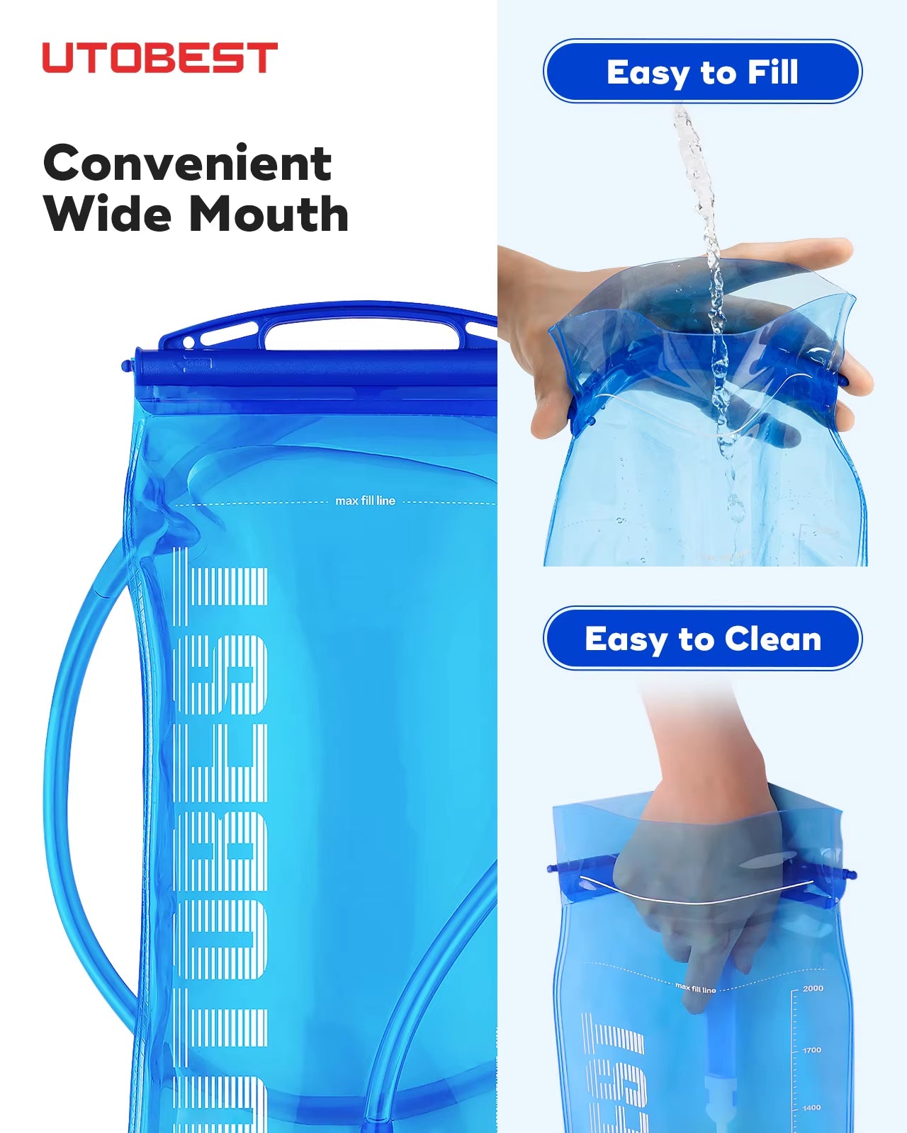 Stay Hydrated on Your Adventures with the UTOBEST BPA-Free Hydration Bladder - Perfect for Running, Cycling, and Hiking in 1L, 1.5L, 2L, and 3L Sizes