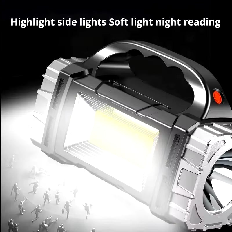 Powerful USB Rechargeable Solar LED Flashlight with COB Work Light & Emergency Mobile Charging - Perfect for Camping Adventures