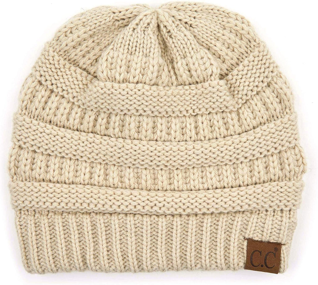 Stay Cozy and Stylish with Our Exclusives Cable Knit Beanie - Thick, Soft & Warm Chunky Ribbed Design Featuring an Epoxy Button for Face Mask (A Button Beige)