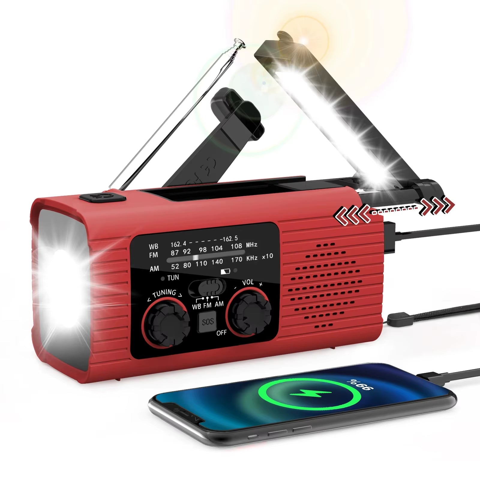 Ultimate SOS Alarm Emergency Hand Crank Radio - AM/FM NOAA, Solar & USB Rechargeable, 4000mAh Power Bank with LED Flashlight