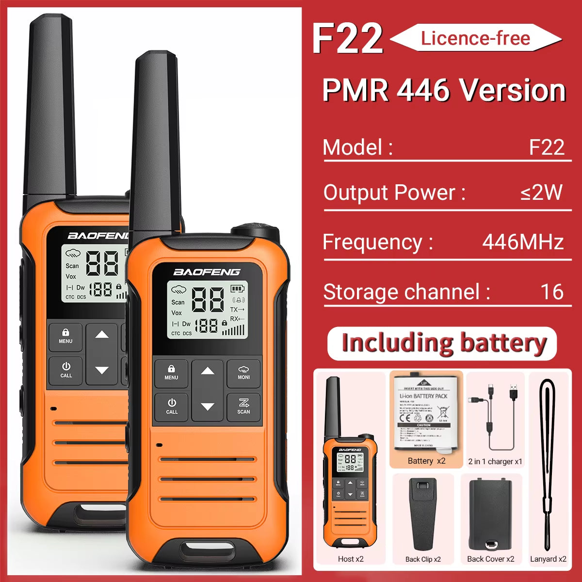2PCS  F22 PMR FRS Mini Walkie Talkie Waterproof Type-C Licence-Free NOAA Portable Two Way Ham Radio for Hunting