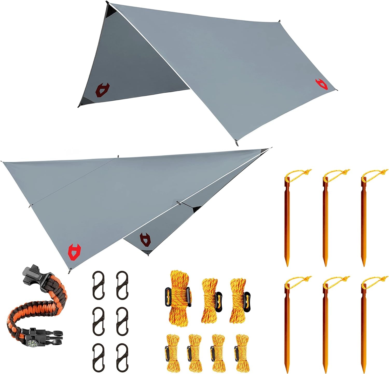 Ultimate 10x10 Waterproof Rain Fly Tarp for Camping and Survival - Lightweight, Versatile Shelter with Survival Bracelet Included - Perfect for Hiking, Backpacking, and Outdoor Adventures in Grey