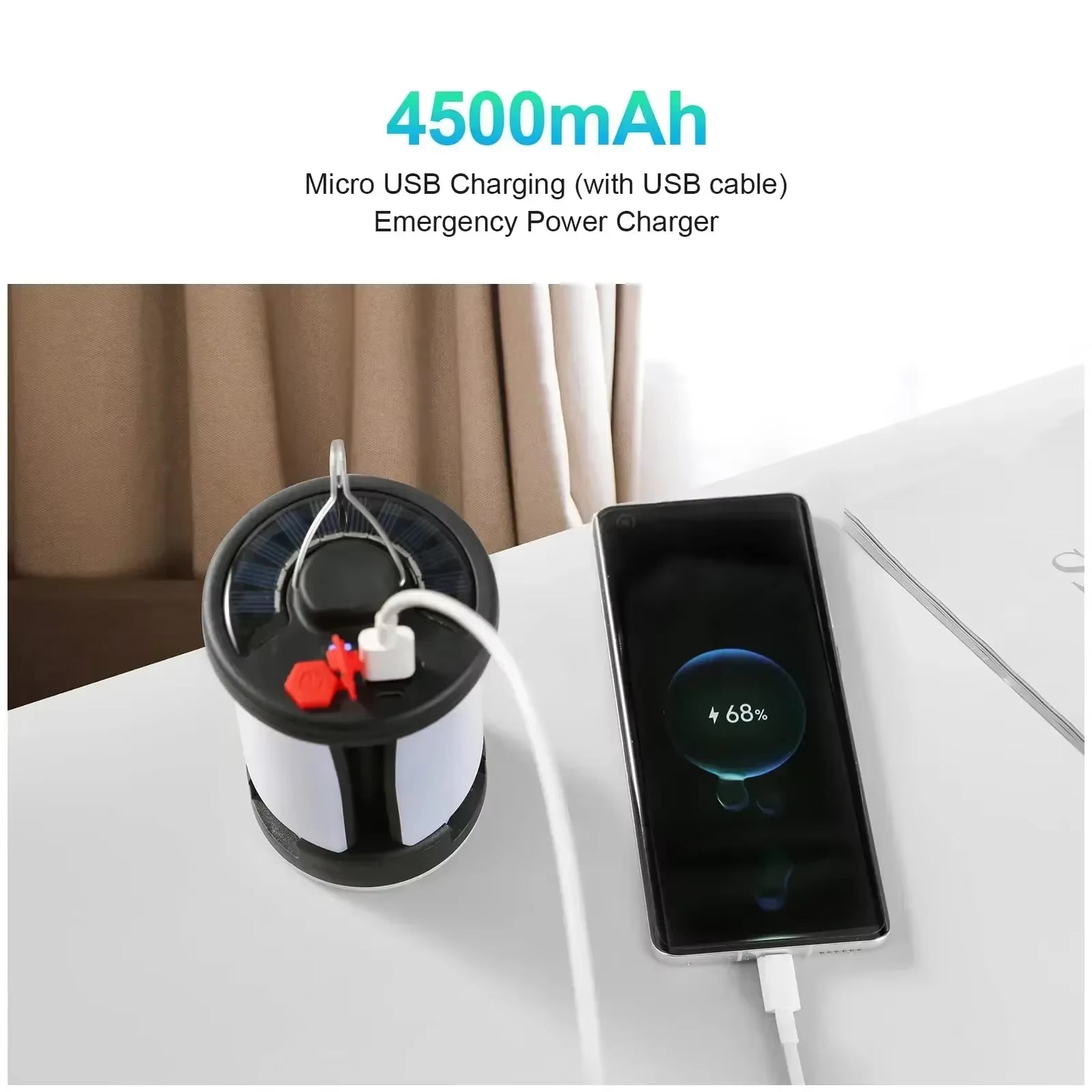 Ultimate Solar LED Camping Light - 4500mAh Rechargeable Power Bank with 1000LM Brightness & 6 Modes for Outdoor Adventures