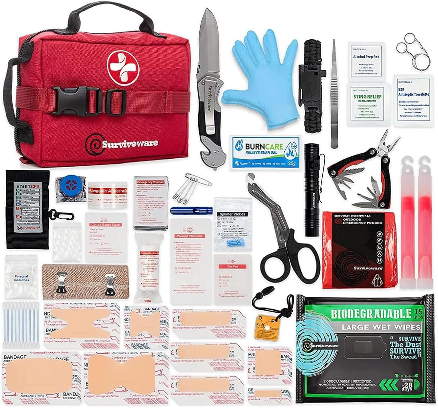 Comprehensive 119-Piece Premium Survival First Aid Kit - Essential Medical Emergency Gear for Travel, Camping, and Outdoor Adventures - HSA & FSA Eligible