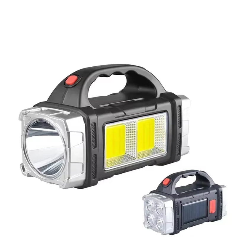 Powerful USB Rechargeable Solar LED Flashlight with COB Work Light & Emergency Mobile Charging - Perfect for Camping Adventures