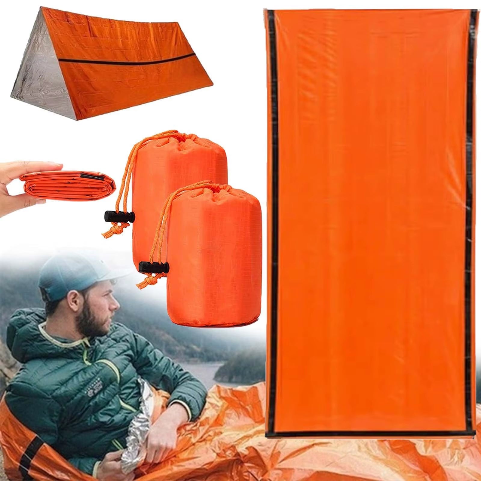 Portable Mylar Insulated Sleeping Bag Waterproof Emergency Survival Outdoor Edc Camping Gear Thermal Sack First Aid Rescue Kit