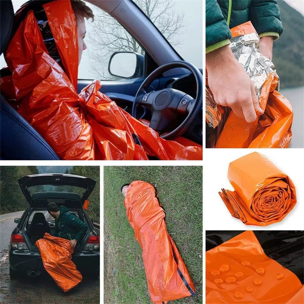 Portable Mylar Insulated Sleeping Bag Waterproof Emergency Survival Outdoor Edc Camping Gear Thermal Sack First Aid Rescue Kit