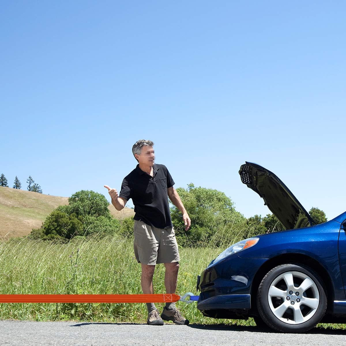 Heavy-Duty 20FT Tow Strap with Hooks - 10,000LB Break Strength for Emergency Vehicle Recovery