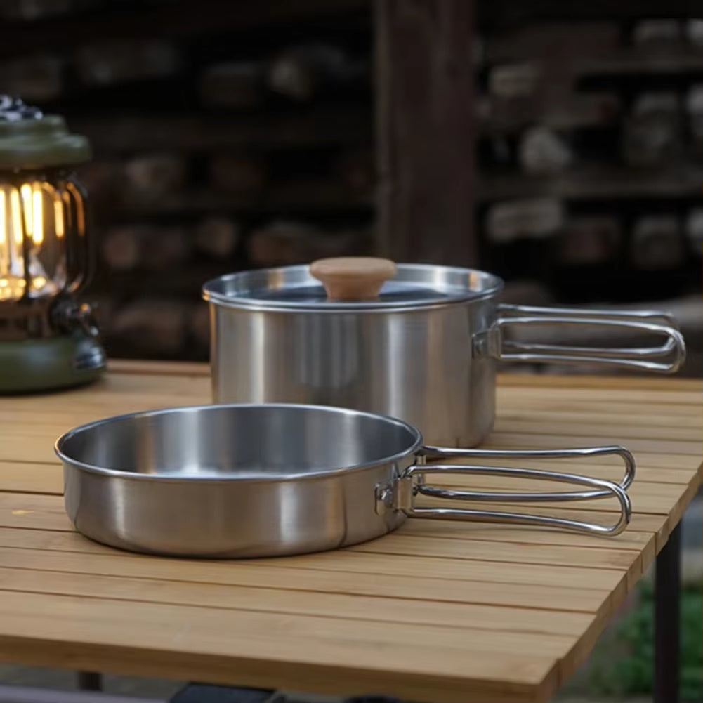 Ultimate Premium Camping Pot Set - Durable 304 Stainless Steel Cookware with Portable Carry Bag for Hiking, Picnics, and Outdoor Adventures