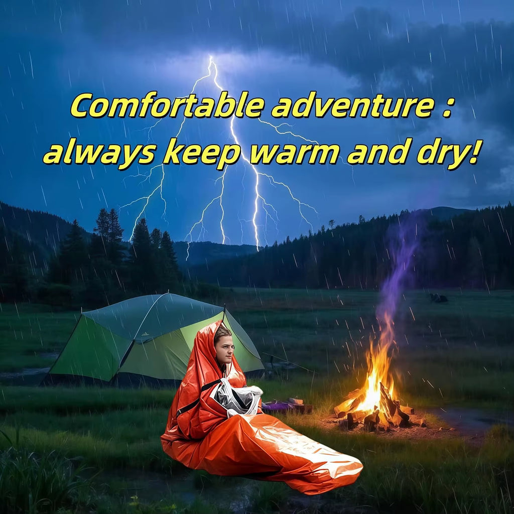 Insulated Emergency Sleeping Bag, Reusable & Compact W/ Whistle. PE Material, Drawstring. for Outdoor & First Aid.