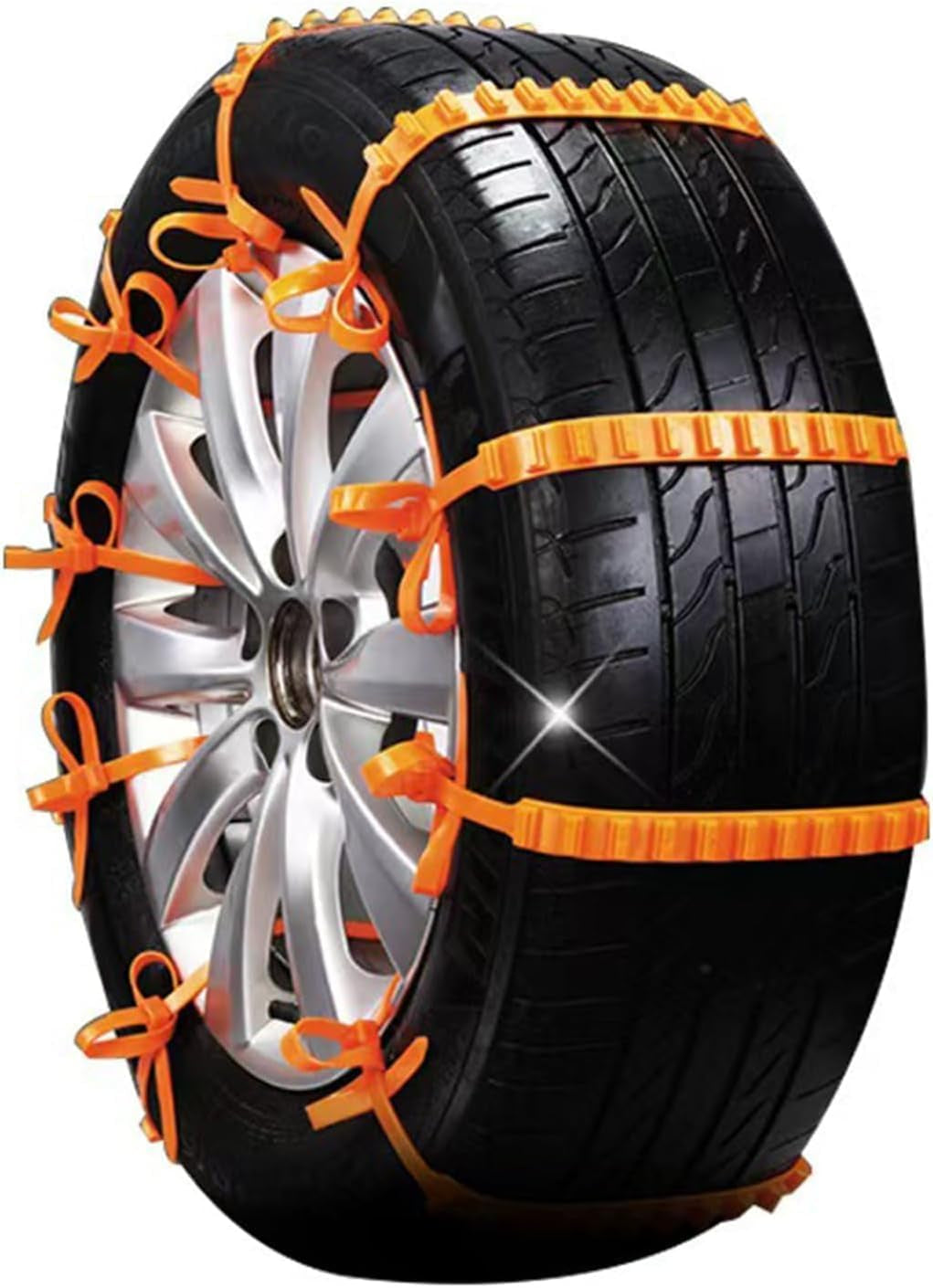 2025 Universal Reusable Anti-Skid Snow Tire Chains - 10 Pack Orange Non-Slip Emergency Tire Belts for Cars, SUVs, and Pickup Trucks
