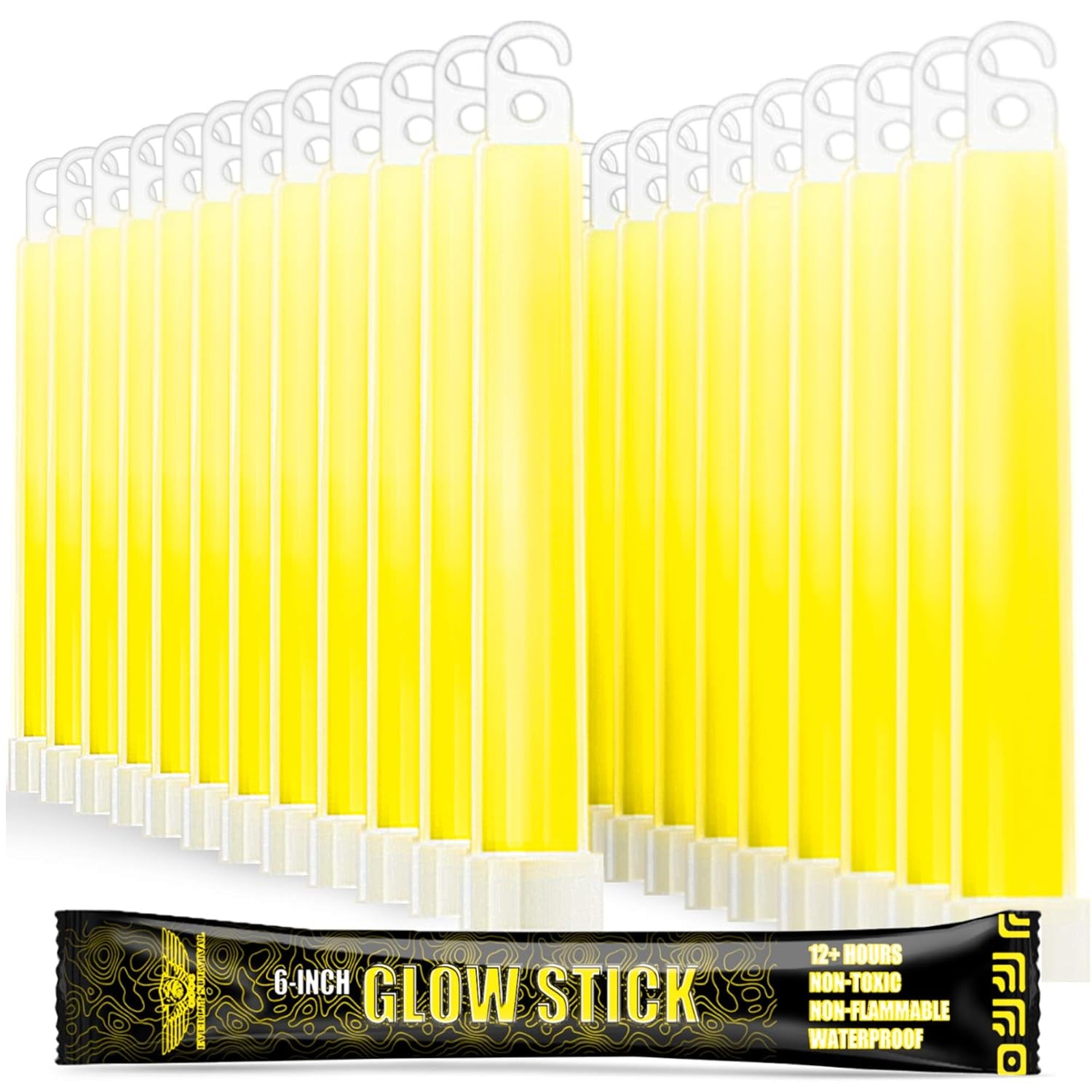 24-Pack Emergency Glow Sticks - 6-Inch Light Sticks for Survival Kits, Camping, Hiking, and Emergencies - Lasts Up to 12 Hours (Yellow)