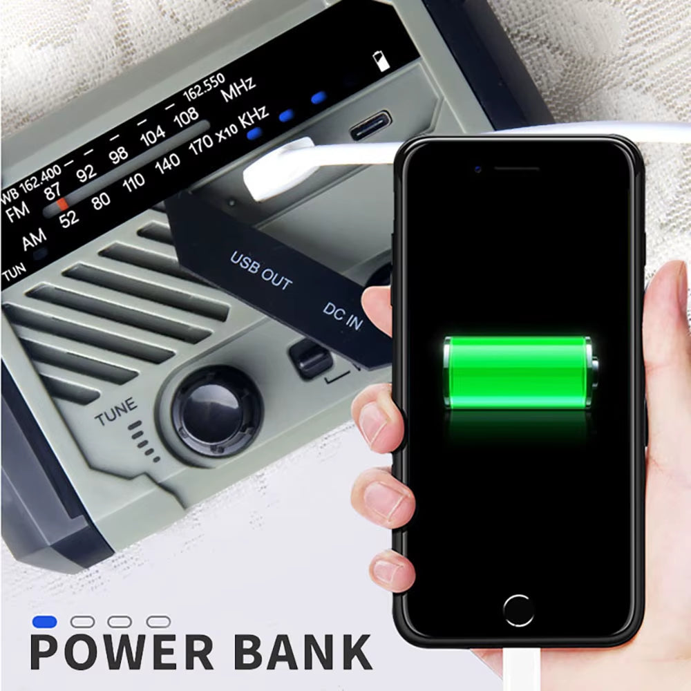 Emergency Solar Radio with Handle, Portable 3-Mode Flashlight SOS Siren Cell Phone Charger Camping Survival Gear and Supplies