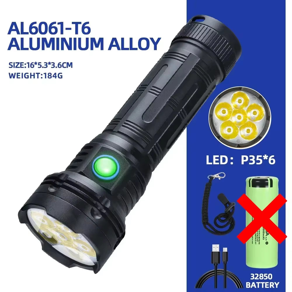 Ultra-Bright 5100 Lumen LED Torch - Rechargeable Aluminum Flashlight with SOS Mode for Outdoor Adventures