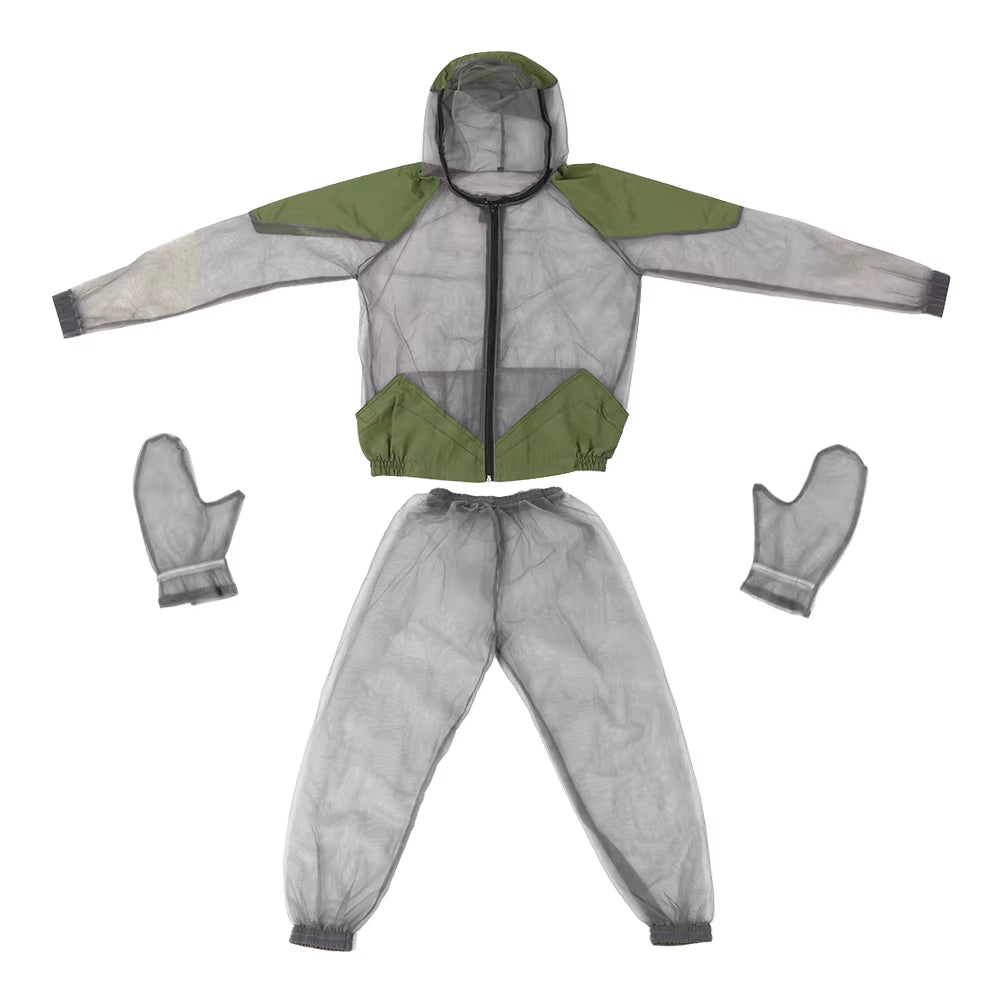 Experience the Great Outdoors with the Ultimate Mosquito Repellent Suit - Complete Bug-Resistant Jacket, Mesh Hood, Gloves & Pants for Fishing and Camping Adventures!
