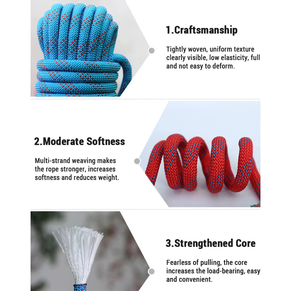 10mm Climbing Rope with Double Hooks - Perfect for Rock Climbing, Tree Climbing, and Outdoor Adventures