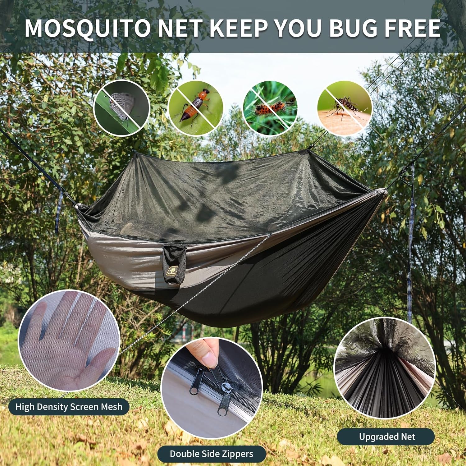 Ultimate Camping Hammock with Mosquito Net - Lightweight, Portable Parachute Nylon Hammock with Tree Straps and Heavy-Duty Carabiners for Outdoor Adventures