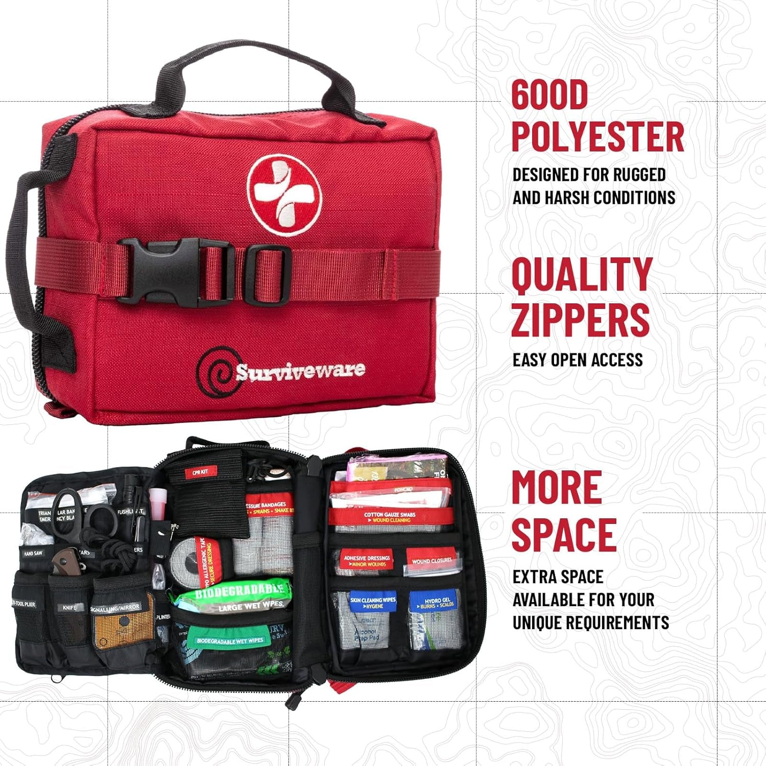 Comprehensive 119-Piece Premium Survival First Aid Kit - Essential Medical Emergency Gear for Travel, Camping, and Outdoor Adventures - HSA & FSA Eligible