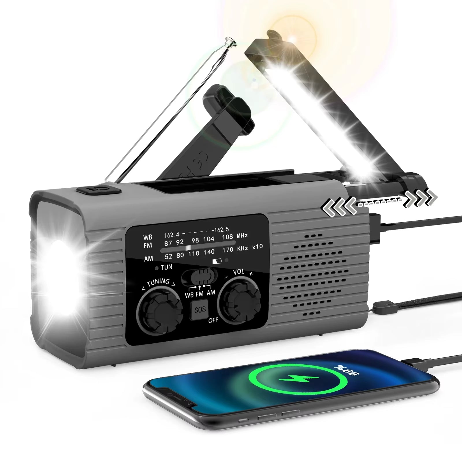 Ultimate SOS Alarm Emergency Hand Crank Radio - AM/FM NOAA, Solar & USB Rechargeable, 4000mAh Power Bank with LED Flashlight