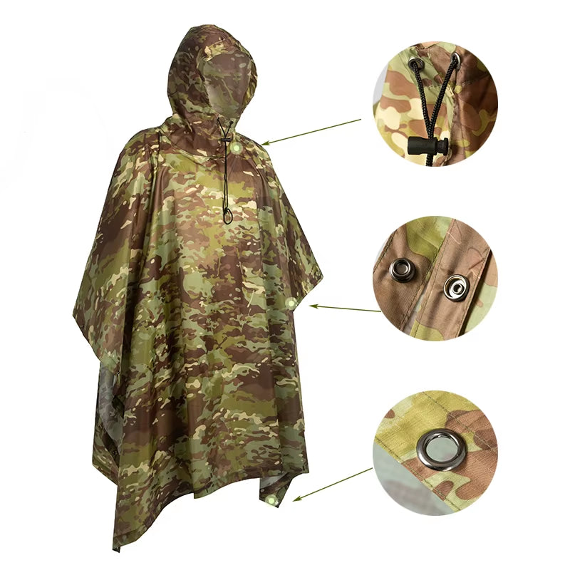 Tactical Rain Poncho - Military-Grade Waterproof Gear for Outdoor Adventures, Birdwatching, and Hunting