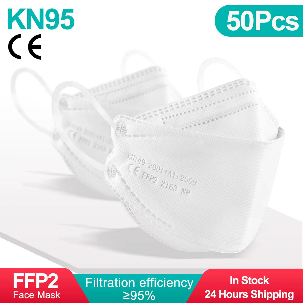Premium FFP2 KN95 Black Fish Masks - Ultimate Protection in 10 to 100 Packs, CE Certified for Your Safety