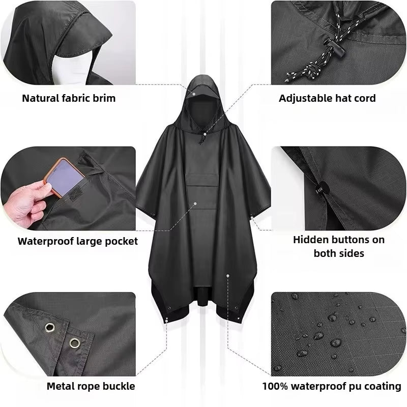 Ultimate Waterproof Travel Raincoat - 3-in-1 Hooded Poncho for Camping, Hiking, and Outdoor Adventures