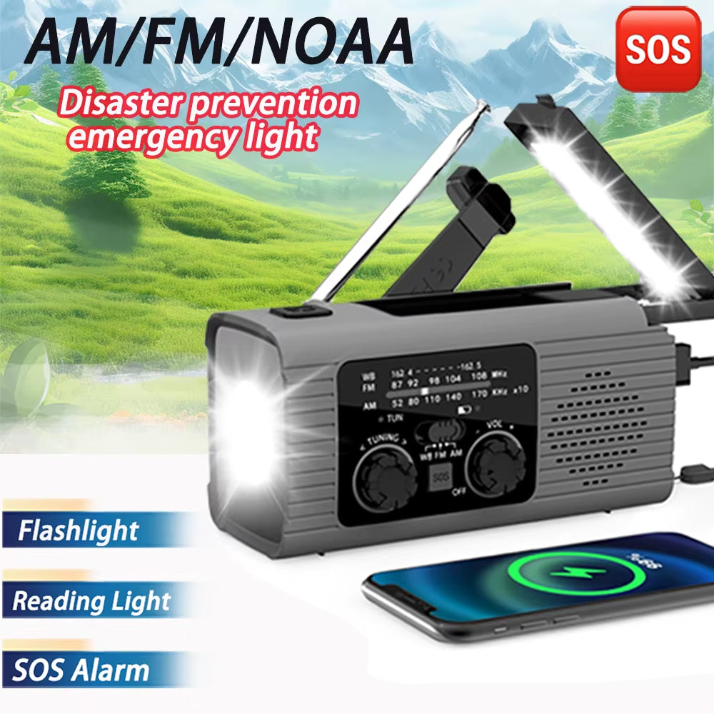 Ultimate SOS Alarm Emergency Hand Crank Radio - AM/FM NOAA, Solar & USB Rechargeable, 4000mAh Power Bank with LED Flashlight