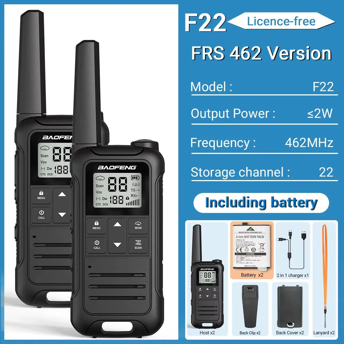 2PCS  F22 PMR FRS Mini Walkie Talkie Waterproof Type-C Licence-Free NOAA Portable Two Way Ham Radio for Hunting