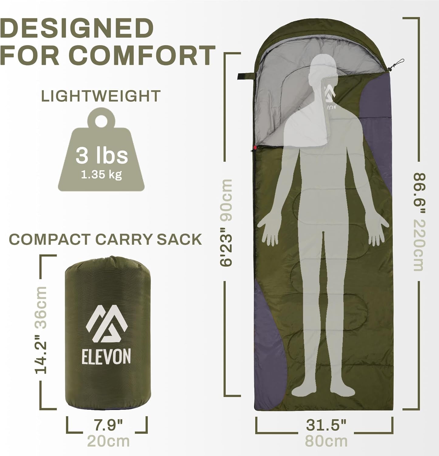 Elevon Ultra-Lightweight Waterproof Sleeping Bag - Your Ultimate Companion for Year-Round Camping, Hiking, and Travel - Compact & Portable with Compression Sack for Adults, Teens, and Kids