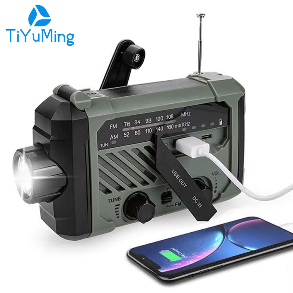 Emergency Solar Radio with Handle, Portable 3-Mode Flashlight SOS Siren Cell Phone Charger Camping Survival Gear and Supplies