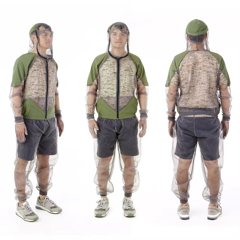 Experience the Great Outdoors with the Ultimate Mosquito Repellent Suit - Complete Bug-Resistant Jacket, Mesh Hood, Gloves & Pants for Fishing and Camping Adventures!