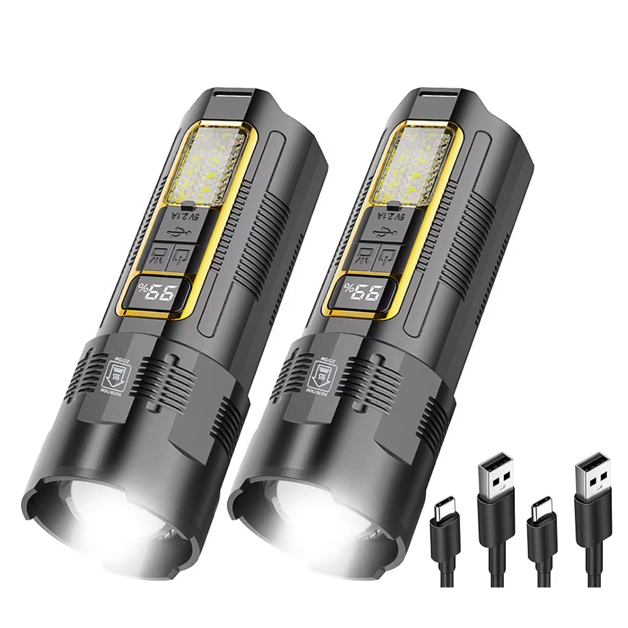 Super Bright LED Flashlight 300M Long Shot Type-C Rechargeable Torch Portable Spotlight 18650 Battery Lamp Power Bank Lantern