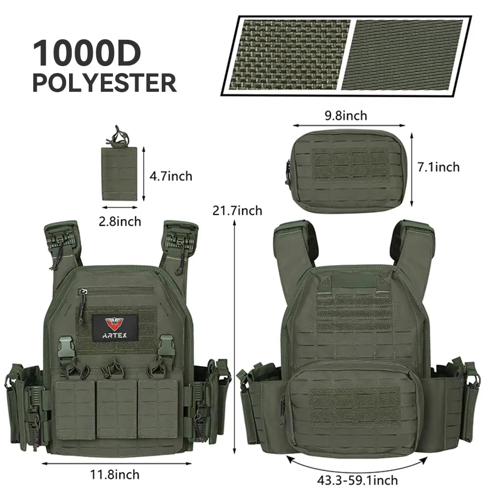 Rugged Ranger Green Tactical Plate Carrier Vest - Quick Release, Molle System & Laser-Cut Durability for Ultimate Performance