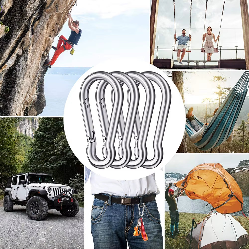 Premium 10Pcs 316 Stainless Steel Multifunctional Carabiner Quick Link Hooks - M4 to M8 Sizes