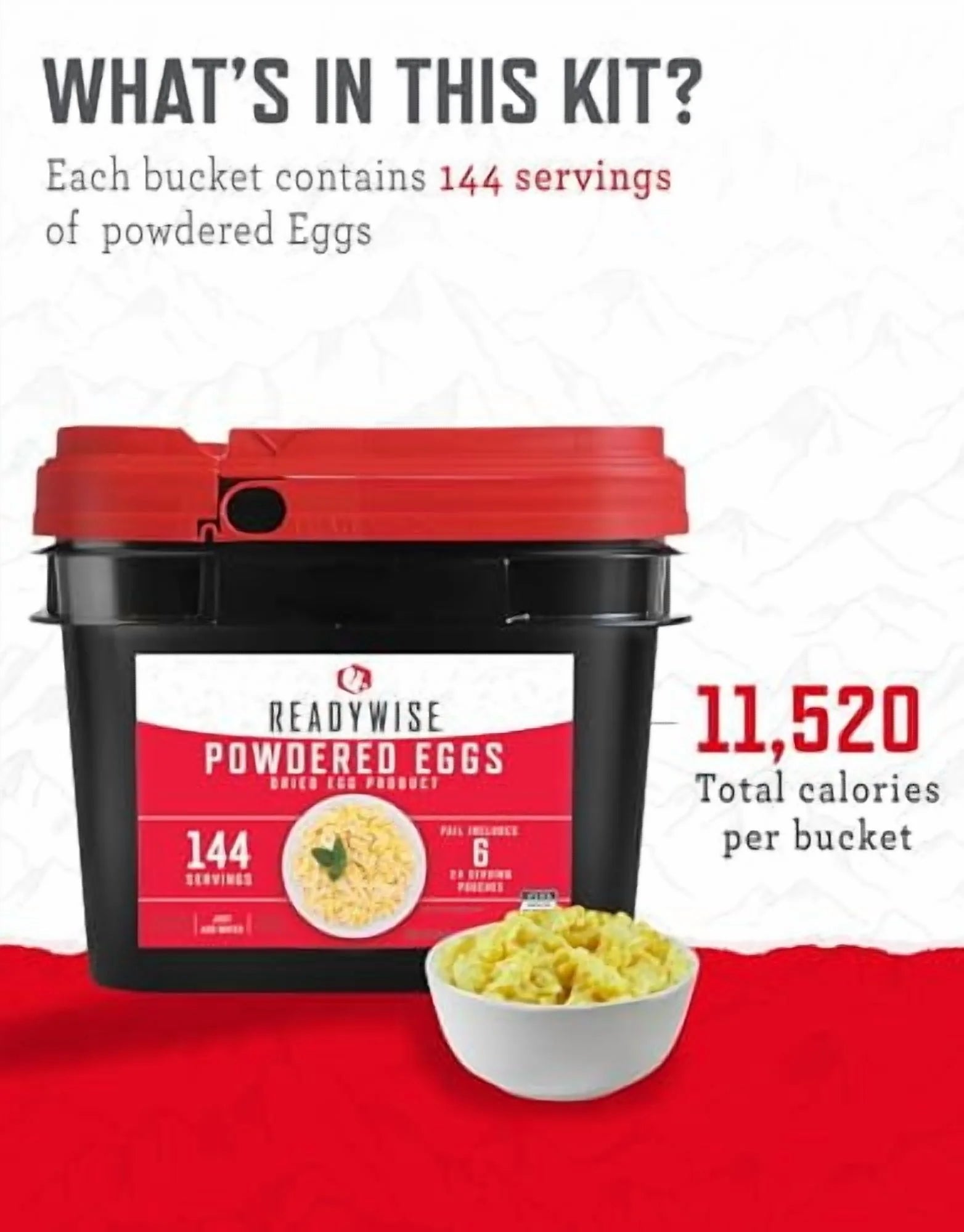 Emergency-Ready Powdered Eggs Bucket - 144 Servings for Camping, Hiking & Long-Term Storage with 25-Year Shelf Life