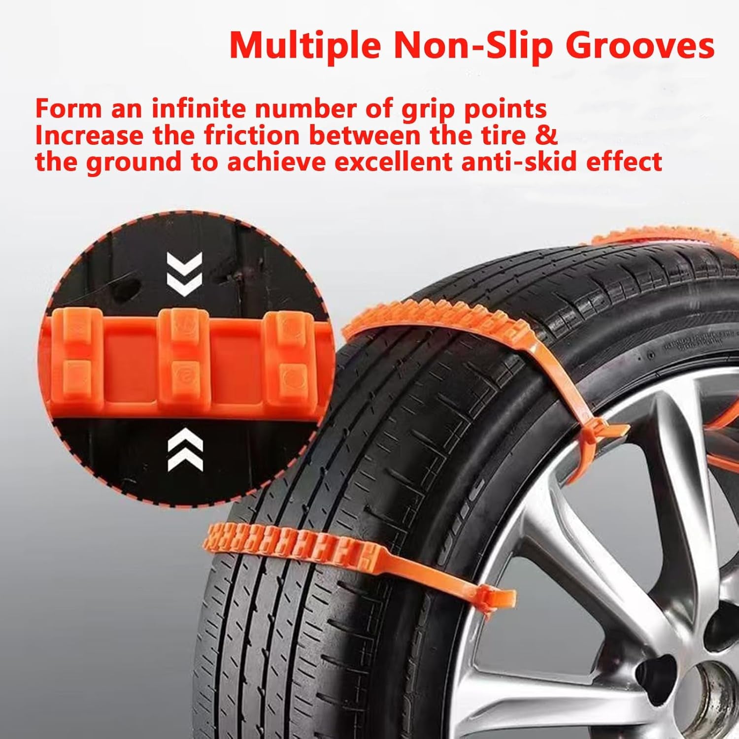 2025 Universal Reusable Anti-Skid Snow Tire Chains - 10 Pack Orange Non-Slip Emergency Tire Belts for Cars, SUVs, and Pickup Trucks