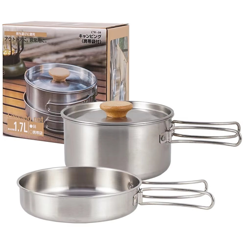 Ultimate Premium Camping Pot Set - Durable 304 Stainless Steel Cookware with Portable Carry Bag for Hiking, Picnics, and Outdoor Adventures