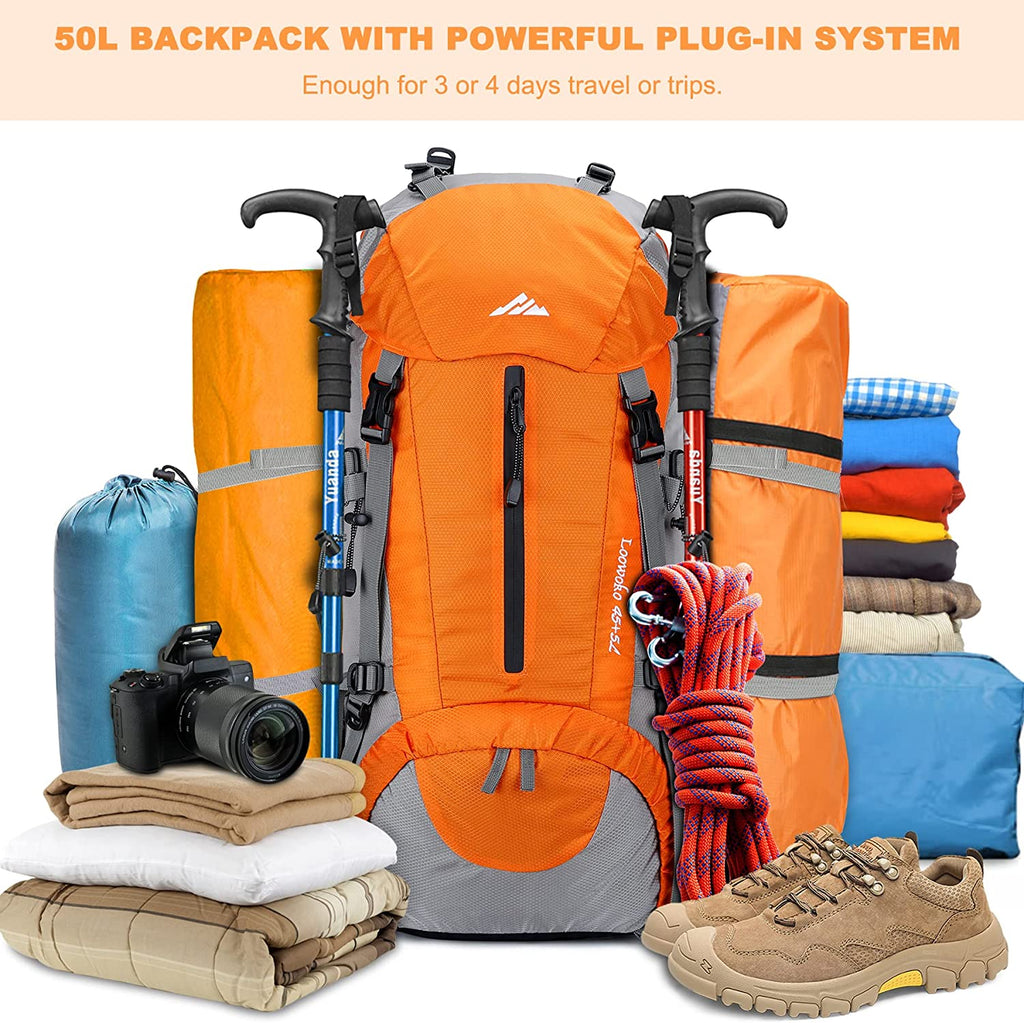 50L Waterproof Hiking Backpack with Rain Cover - Lightweight 45+5L Backpacking Essentials for Adventurers