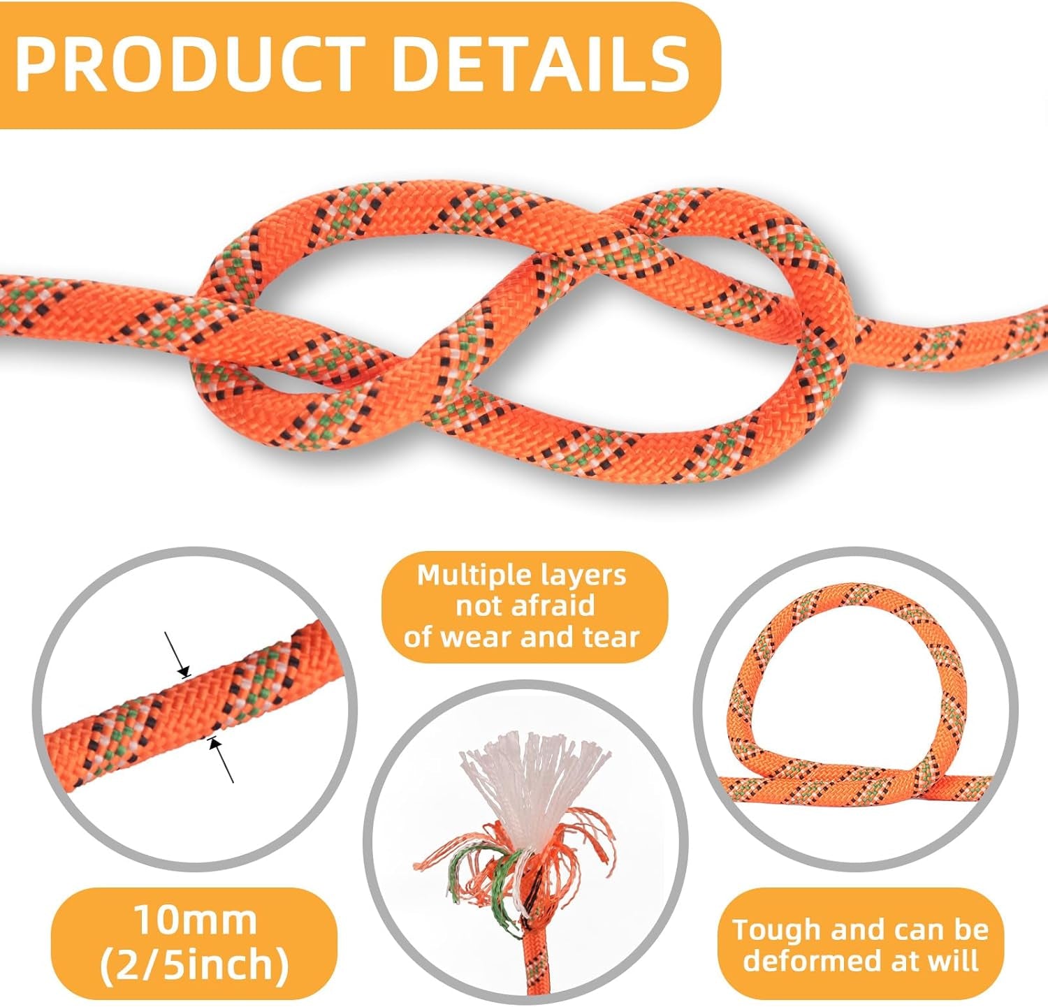Heavy Duty 8Mm Static Climbing Rope - Perfect for Rock Climbing, Tree Climbing, Arborists, and Camping - Available in 10M, 20M, and 30M Lengths