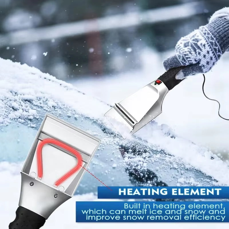 Rapid Defrost 12V Heated Windshield Deicer & Snow Brush - Essential Winter Car Accessory for Quick Ice Removal