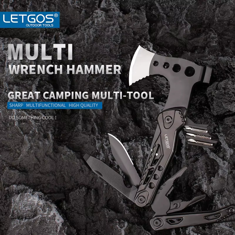 Unleash Adventure with the 16-in-1 Multitool Camping Axe - Your Ultimate Portable Survival Gear with Pliers, Hammer, and Durable Nylon Sheath!
