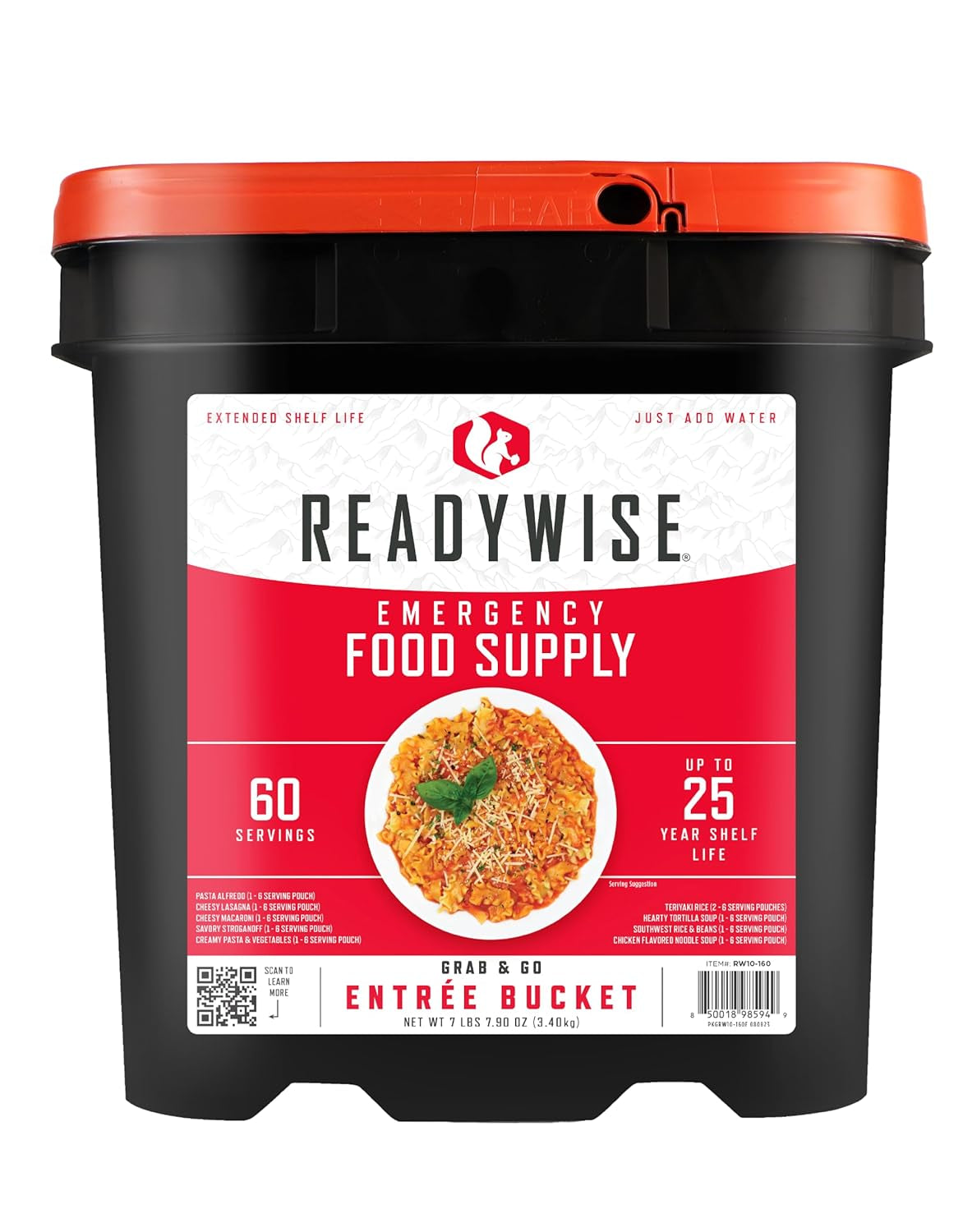 60-Serving Emergency Food Supply Bucket - Delicious Freeze-Dried Meals Packed with Protein for Camping, Road Trips, and Survival Preparedness - Long-Lasting Freshness for Up to 25 Years