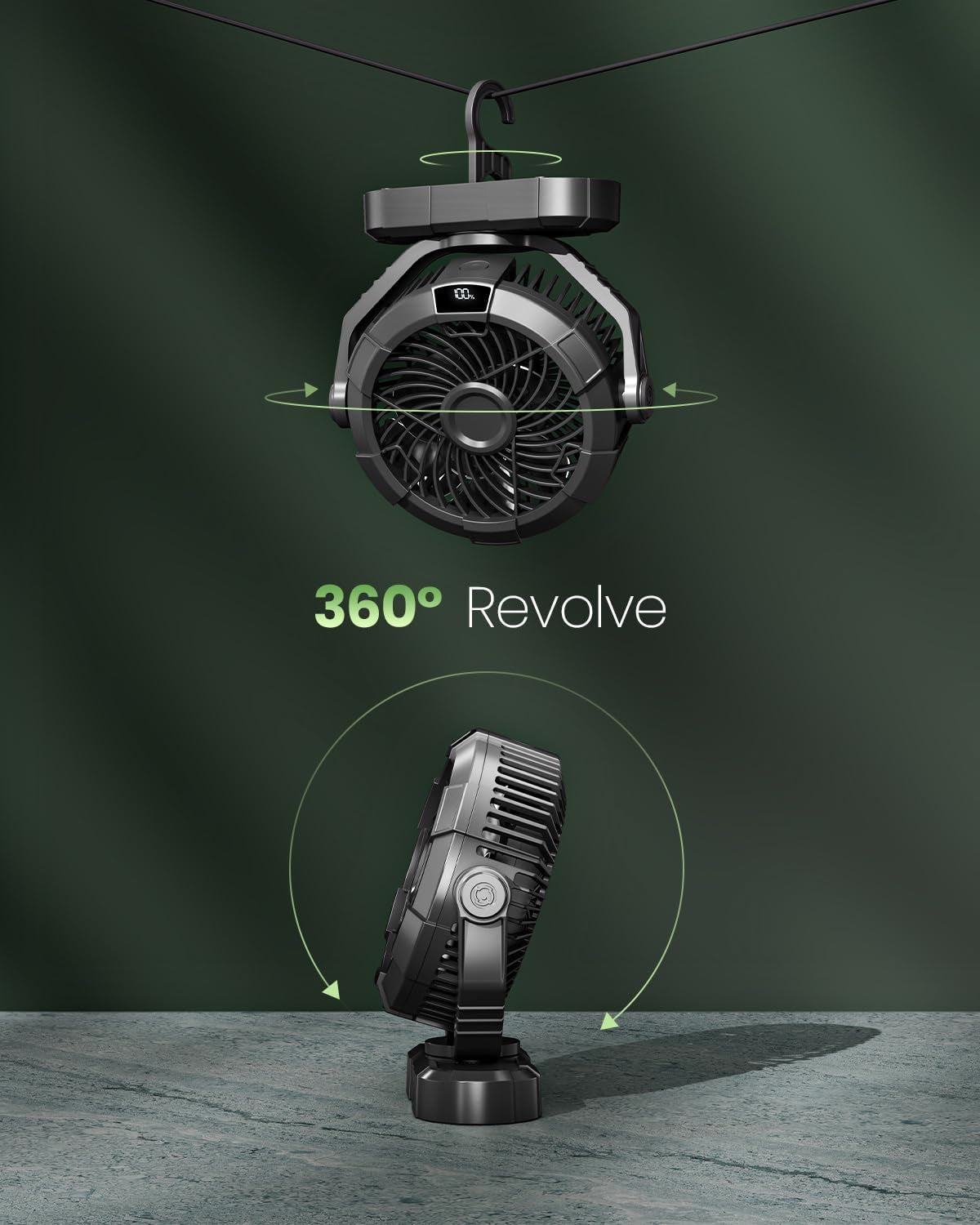 Stay Cool Anywhere: 2-in-1 Portable Camping Fan & LED Lantern with 360° Rotation and 3 Speed Settings - Perfect for Indoor & Outdoor Adventures!