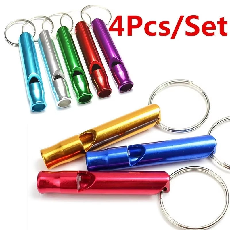 4-Piece Aluminum Alloy Whistle Keychain Set - Essential for Outdoor Survival and Sports Safety