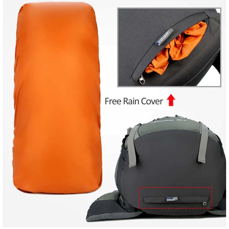 75L Versatile Outdoor Backpack with Free Rain Cover - Perfect for Camping, Climbing, and Trekking Adventures!